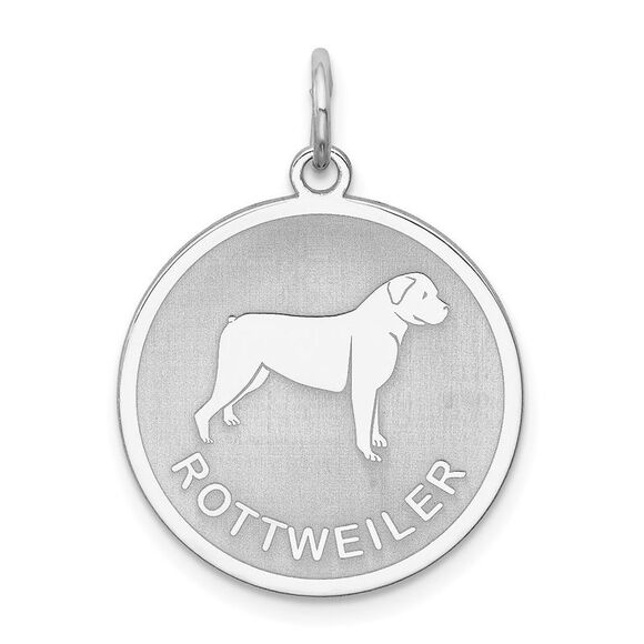 Sterling Silver Laser Etched Rottweiler Dog Pendant, 19mm - Picture 1 of 5
